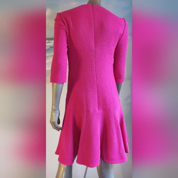 ♧$2,800 2017 OSCAR DE LA RENTA STUNNING PINK WOOL DAY DRESS US 4 S - Picture 4 of 7